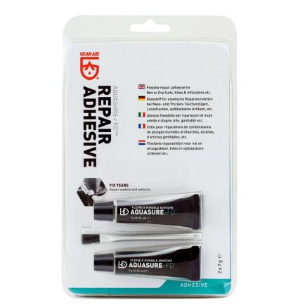Tugev og veekindel Gear Aid Aquasure FD parandusliim kahlamispükste, neopreeni, kummi og nailoni paraandamiseks.